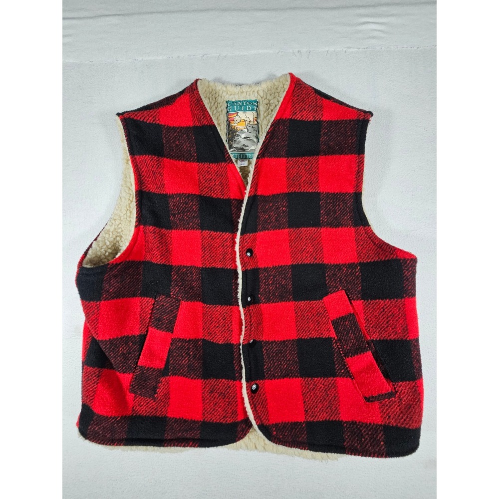 Vintage Canyon Guide Outfitters Buffalo Plaid Sherpa Lined Vest Mens Medium USA